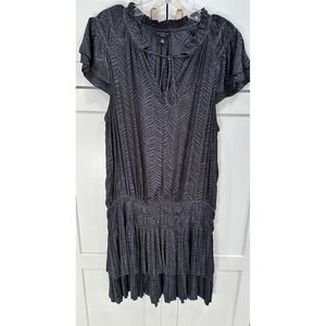 Current Air Los Angeles Dress Women's L Gray Black Tiered Ruffle V Neck